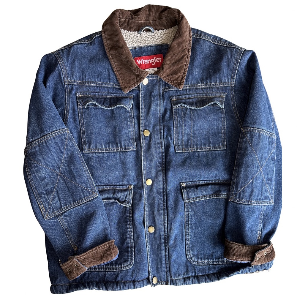 Vintage Wrangler Denim Jacket XL Sherpa Lined Corduroy Collar Work Chore Coat